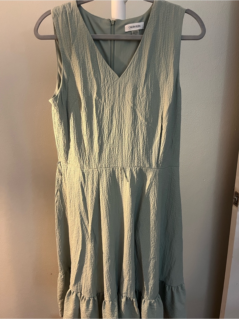 Calvin Klein V-Neck Sleeveless Midi Dress in Sage